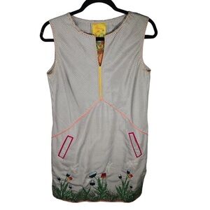Riva Striped Embroidered Dragonfly Floral Dress Size Medium